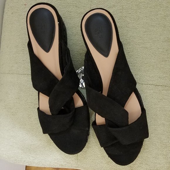 H&M Black Faux Suede Platform Slide Sandals NWT EU 41 US 9 9.5 - Picture 1 of 4
